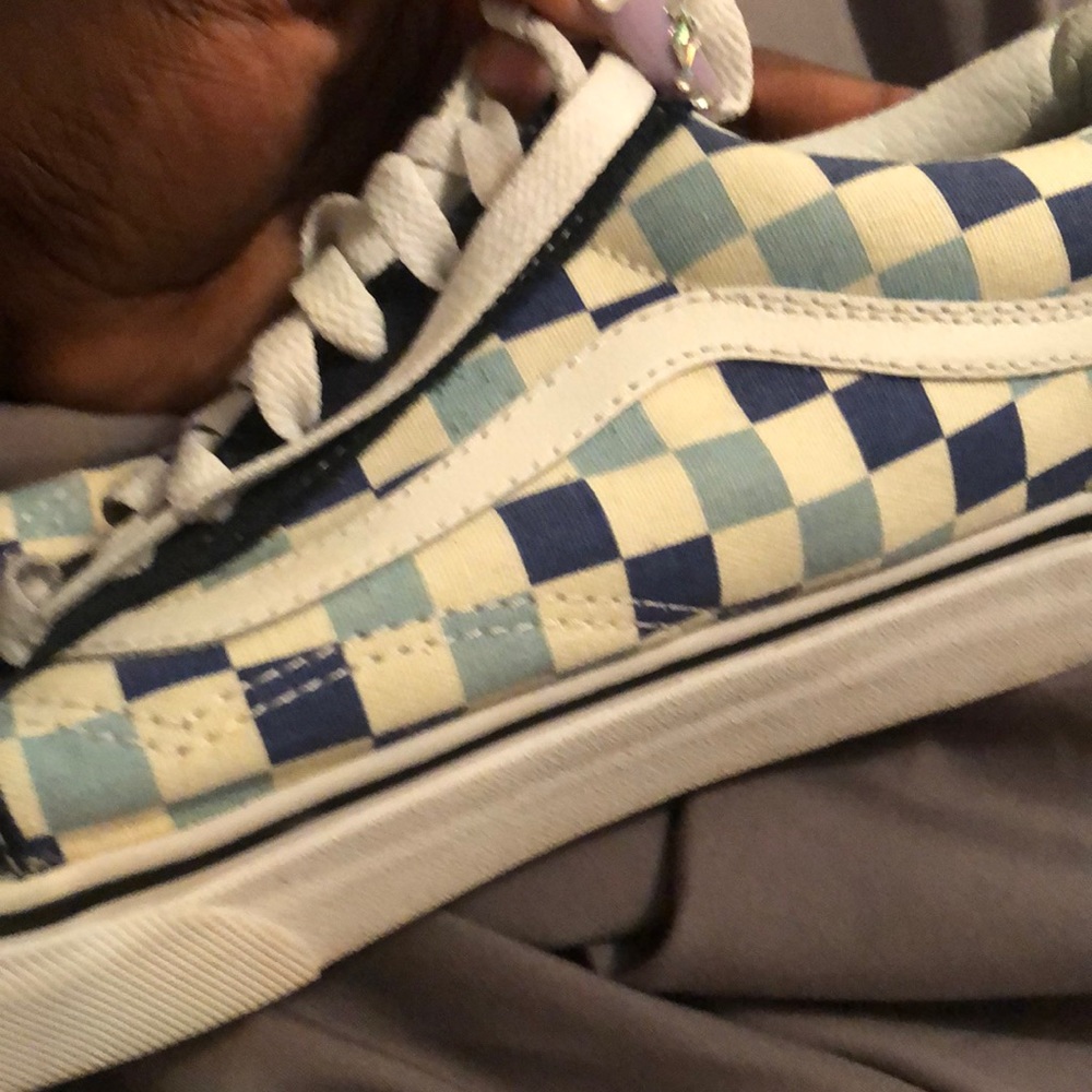 Multicolored blue checkered Vans